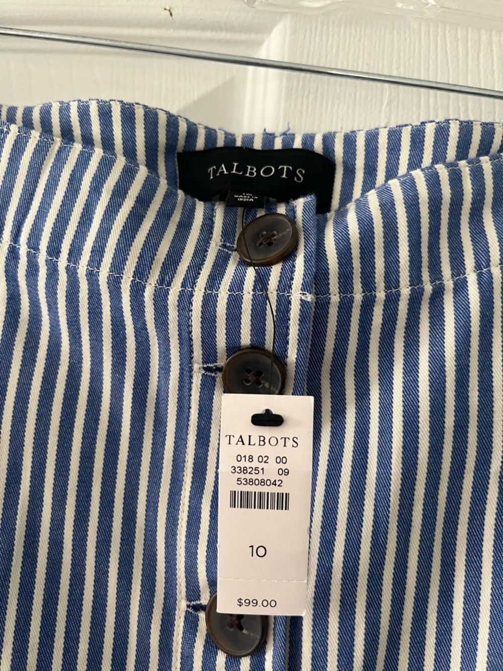 Talbots Blue and White Striped Button-Front Shirt